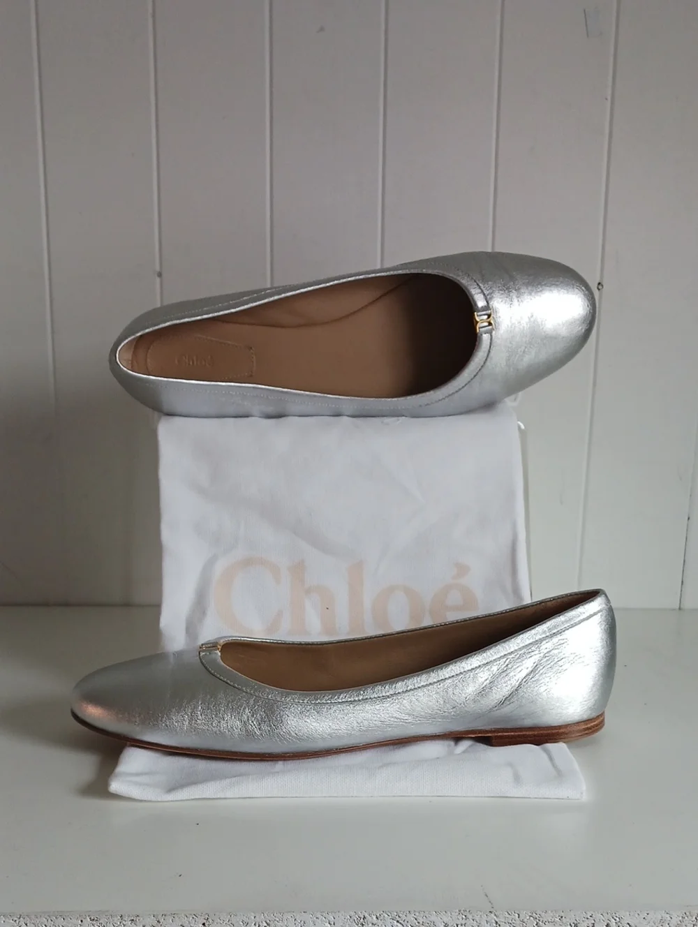 CHLOE NEW SILVER MARCIE BALLERINA FLATS